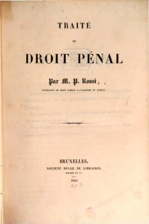 Traité de Droit Pénal