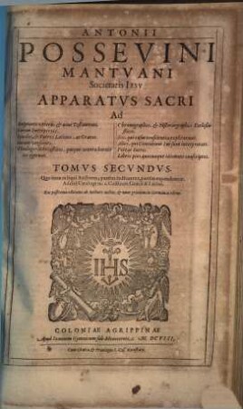 Anton[ii] Possevini ... Apparatus Sacer : ... in duos tomos distributus, 2