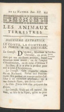 Douzieme entretien. Les Animaux terrestres.