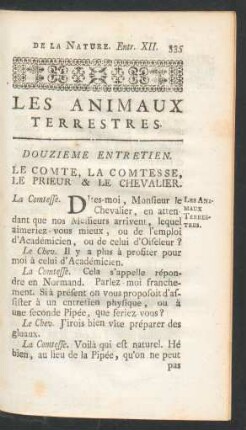 Douzieme entretien. Les Animaux terrestres.
