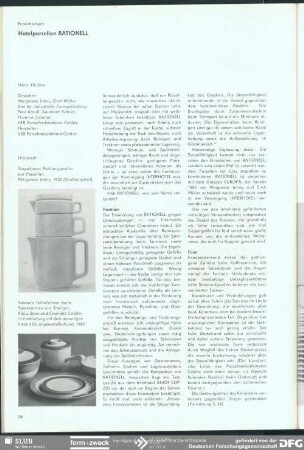 Hotelporzellan RATIONELL : Entwicklungen