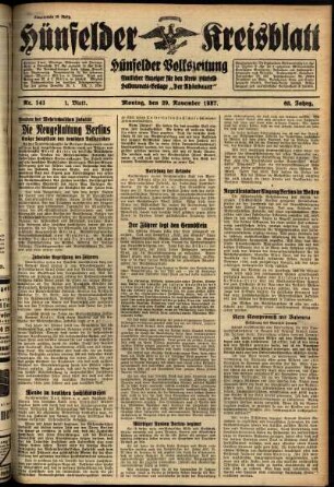 Erste Ausgabe vom Montag, den 29. November 1937.