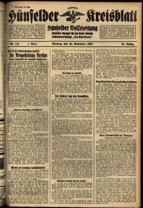 Erste Ausgabe vom Montag, den 29. November 1937.