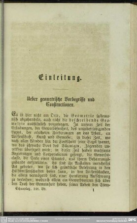 Einleitung. Ueber geometrische Vorbegriffe und Constructionen