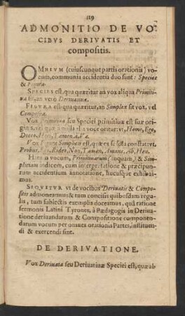 Admonitio De Vocibvs Derivatis Et compositis.