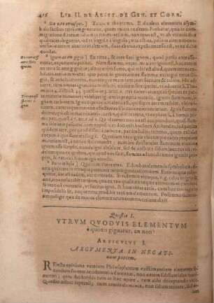 Quaestio I. Vtrvm Qvodvis Elementvm à quouis gignatur, an non?