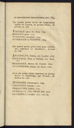 Suite de poetes latins imprimés en grosses lettres à Cambridge, par Tonson, de format in - 4to.
