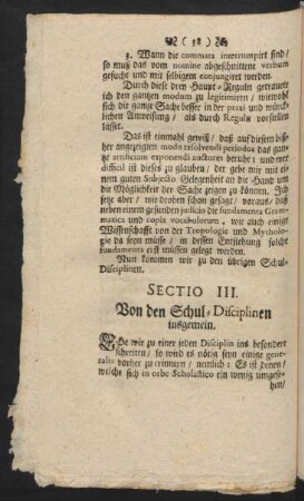 Sectio III. Von den Schul-Disciplinen insgemein