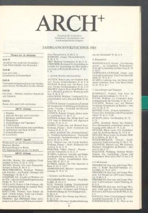 [Eingeheftete Beilage:] ARCH+ Jahrgangsverzeichnis 1985