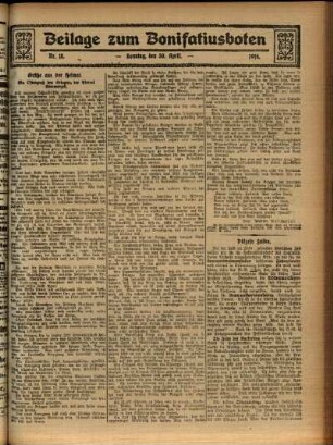 Zweite Ausgabe vom Sonntag, den 30. April 1916.