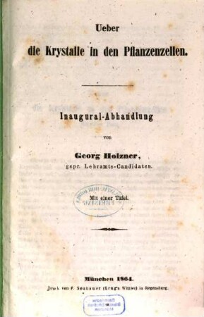 Ueber die Krystalle in den Pflanzenzellen