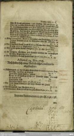 [Specificatio vom 24. Novembr. 1718]