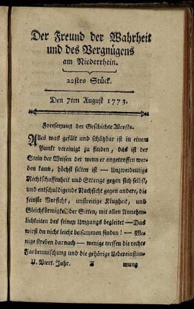 22stes Stück. Den 7ten August 1773.