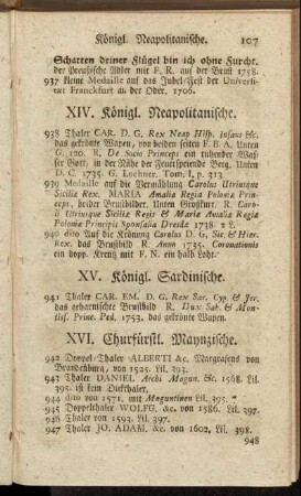 XVI. Churfürstl. Maynzische. - XVII. Churfürstl. Trierische.
