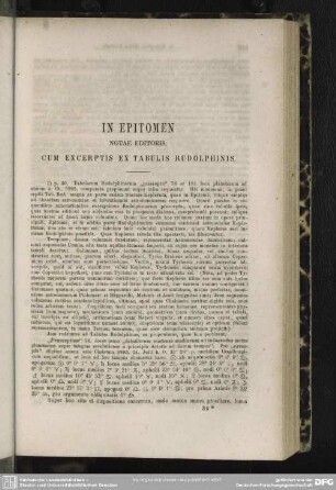 In Epitomen. Notae editoris, cum excerptis ex Tabulis Rudolphinis.