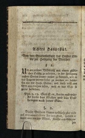 Achtes Hauptstuek: Von dem Gnadenbeistand des Geistes Gottes zur Heiligung des Menschen