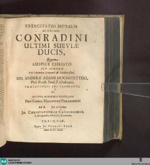 Exercitatio Moralis Ad Historiam Conradini Ultimi Sueviae Ducis, ...