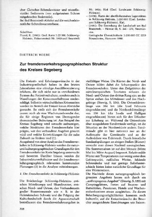 Zur fremdenverkehrsgeographischen Struktur des Kreises Segeberg