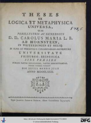 Theses Ex Logica Et Metaphysica Universa