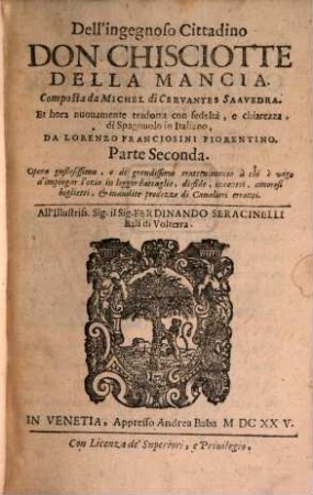 Dell'ingegnoso Cittadino Don Chisciotte Della Mancia, 2