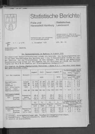 Das Bauhauptgewerbe in Hamburg im August 1976 : Lfd. Nr. 24