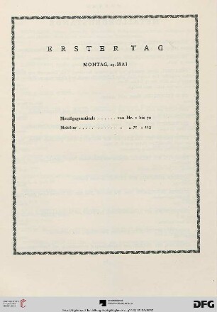 Erster Tag. Montag, 29. Mai (Nr. 1-113)