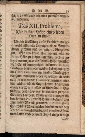 Das XII. Problema. Die Polus-Höhe eines jeden Orts zu suchen.