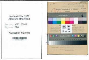 Entnazifizierung Heinrich Kluesener , geb. 24.09.1897 (Bahnbeamter)