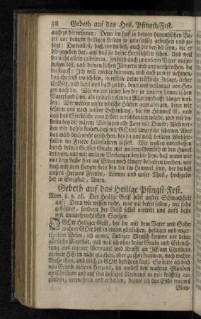 Gebeth auf das Heilige Pfingst-Fest.