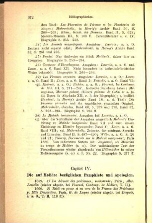 Capitel IV. Die auf Molière bezüglichen Pamphlete und Apologien.