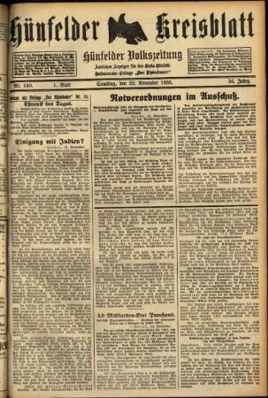Erste Ausgabe vom Samstag, den 22. November 1930.