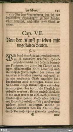 Cap. VII. Von der Kunst zu leben mit ungestalten Leuten