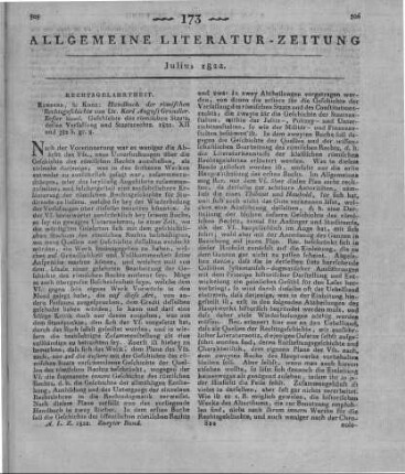 Gründler, C. A.: Handbuch der römischen Rechtsgeschichte. Bd. 1 Geschichte des römischen Staates, dessen Verfassung und Staatsrechts. Bamberg: Kunz 1821