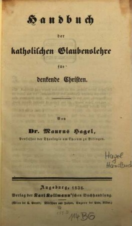 Handbuch der katholischen Glaubenslehre für denkende Christen