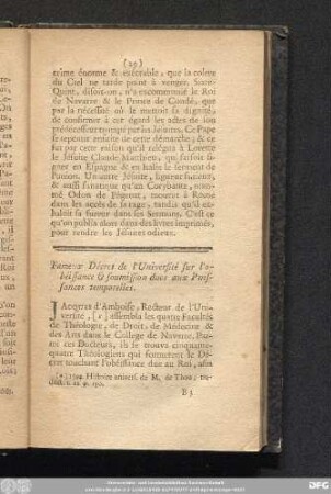 Fameux Décret de l'Université sur l'obéissance & soumission dues aux Puissance temporelles.