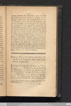 Fameux Décret de l'Université sur l'obéissance & soumission dues aux Puissance temporelles.