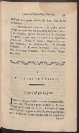 I. Culture De L'Esprit