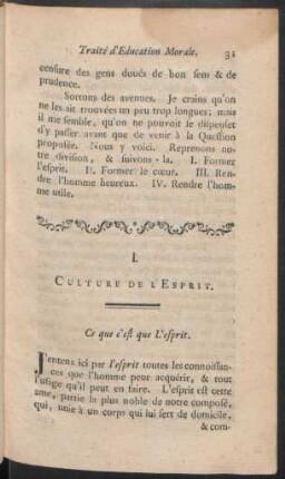 I. Culture De L'Esprit