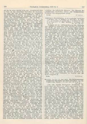 140-141 [Rezension] Werner, Martin, Das Weltanschauungsproblem bei Karl Barth und Albert Schweitzer