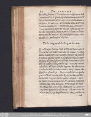 Della origine della lingua Latina.