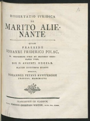 Dissertatio Iuridica De Marito Alienante