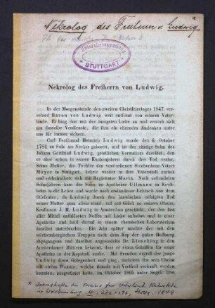 Nachruf Baron von Ludwig