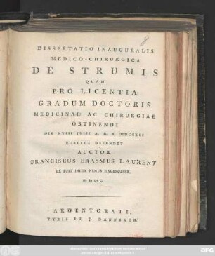 Dissertatio Inauguralis Medico-Chirurgica De Strumis