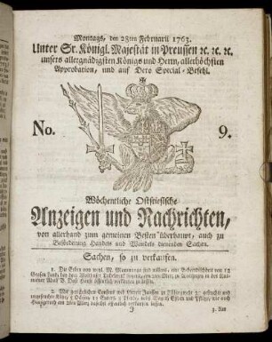 No. 9. Montags, den 28ten Februarii 1763.