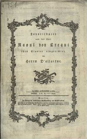 Favoritduett aus der Oper Raoul von Crequi : fürs Clavier eingerichtet
