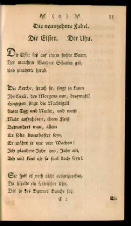 Die neunzehnte Fabel. Die Elster. Der Uhu
