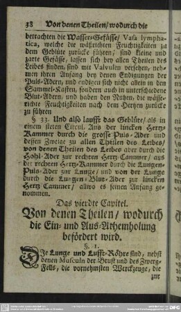 Das vierdte Capitel. Von denen Theilen, wodurch die Ein- und Aus-Athemholung befördert wird