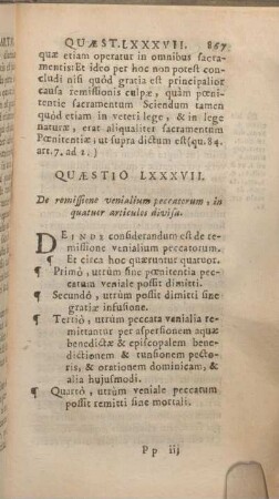 Quaestio LXXXVII. De remissione venialium peccatorum, in quatuor articulos divisa.