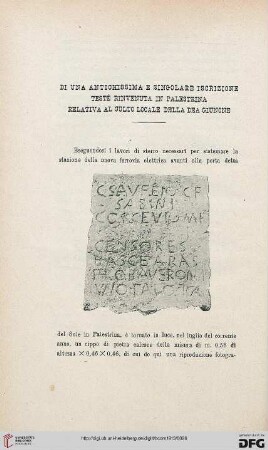 41: Di una antichissima e singolare iscrizione testé rinvenuta in Palestrina relativa al culto locale della dea Giunone