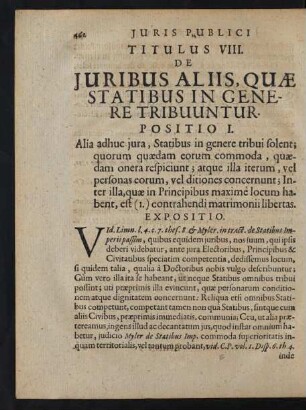 Titulus VIII. De Iuribus Aliis, Quae Statibus In Genere Tribuuntur.
